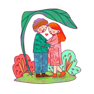 卡通风格情侣踏青出游