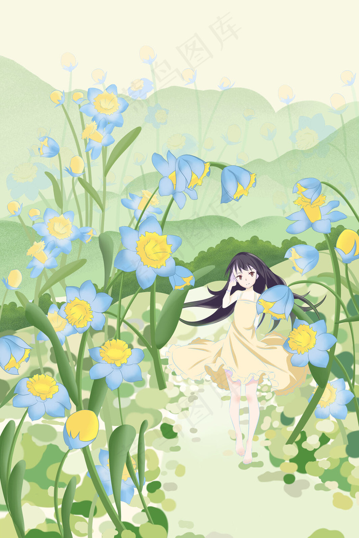 小清新春天春景手绘插画