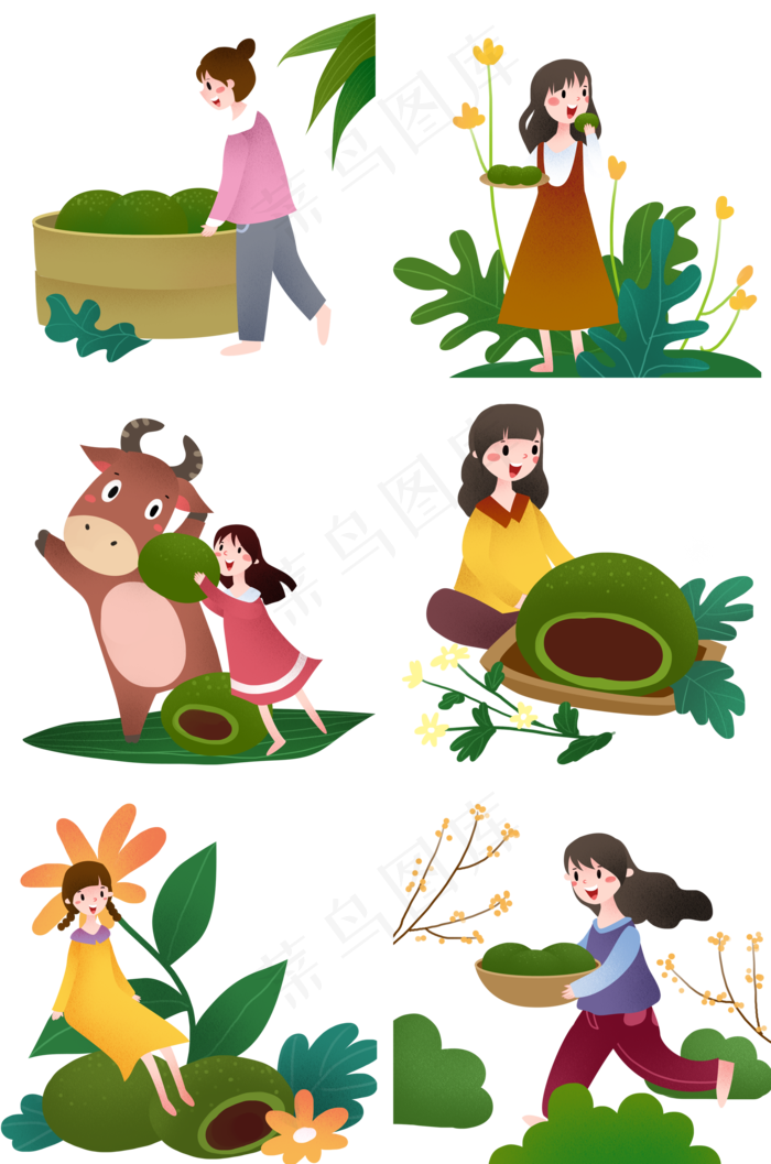 清明节人物合集插画