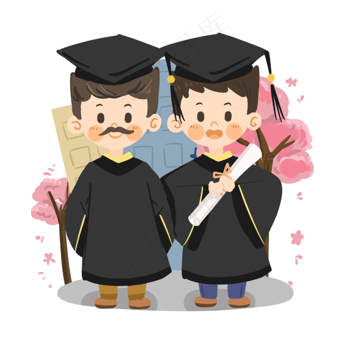 卡通男孩毕业典礼和导师合影PN