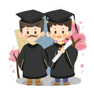 卡通男孩毕业典礼和导师合影PN