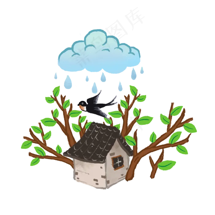 清明节气农历雨水春天燕子PNG,免抠元素(3000X3000(DPI:300))psd模版下载