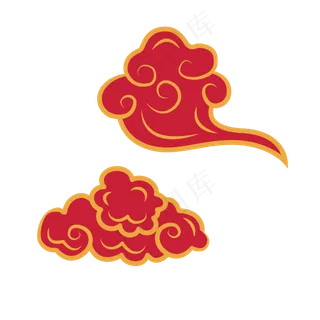 新春红色金边国潮祥云,免抠元素