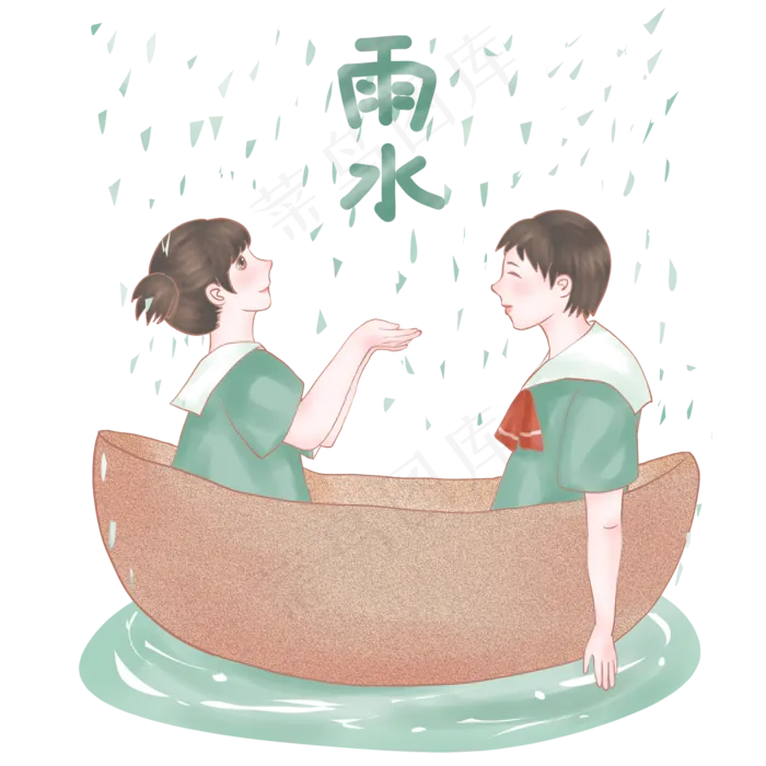 雨水节气之小船听雨,免抠元素(2048X2048(DPI:300))psd模版下载