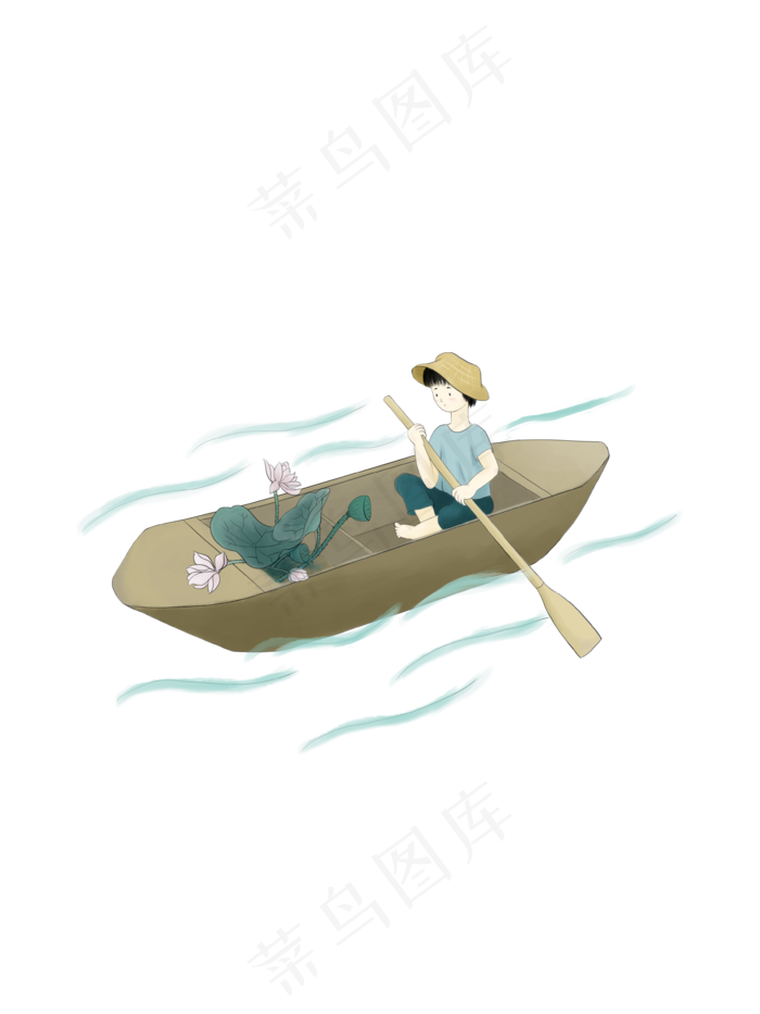 夏季划船摘莲蓬的小孩