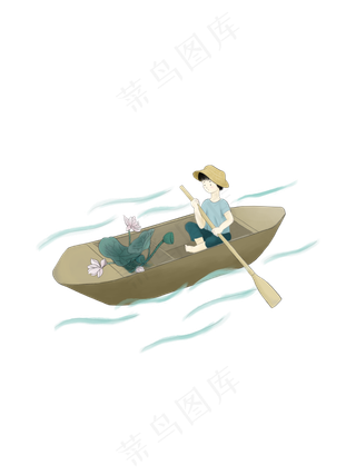 夏季划船摘莲蓬的小孩