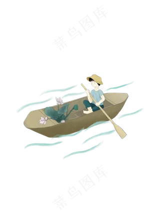 夏季划船摘莲蓬的小孩