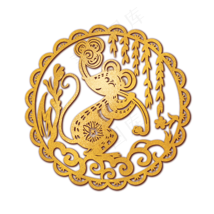 烫金剪纸老鼠,免抠元素