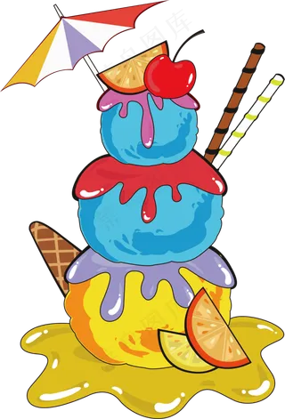 卡通冰淇淋雪糕甜品水果