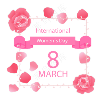 三八妇女节手绘粉色玫瑰装饰女王,免抠元素