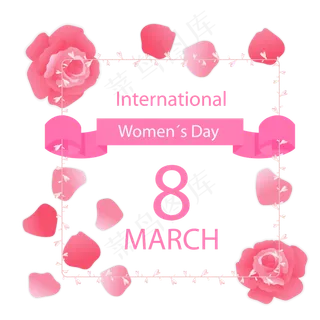 三八妇女节手绘粉色玫瑰装饰女王,免抠元素 三八妇女节手绘粉色玫瑰装饰女王,免抠元素
