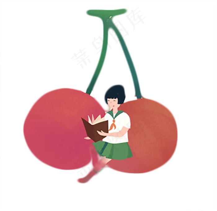 女孩读书樱桃(850X825(DPI:72))psd模版下载