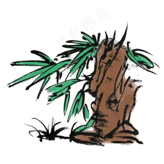 水墨风花草国画手绘,免抠元素