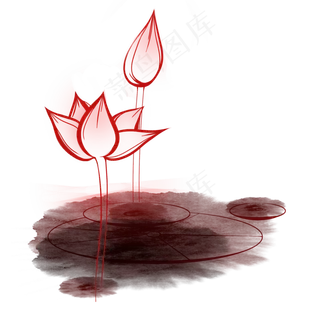 中国风水墨荷花png免抠