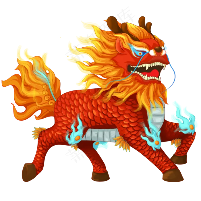 神兽火麒麟吉祥中国传统PNG,免抠元素(4000*4000px 300 dpi )psd模版下载