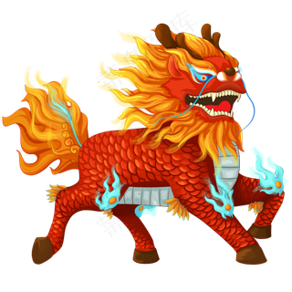 神兽火麒麟吉祥中国传统PNG,免抠元素