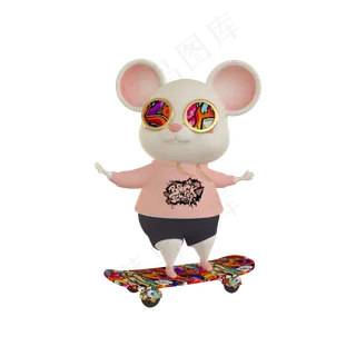滑滑板炫酷老鼠,免抠元素