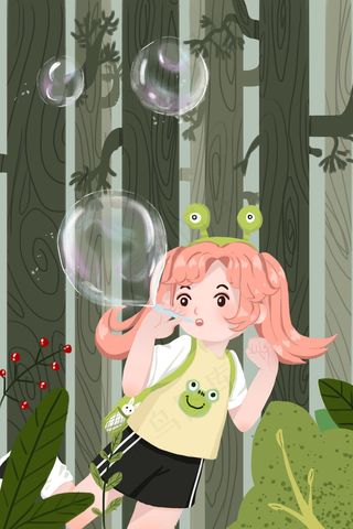 五月你好小女孩吹泡泡