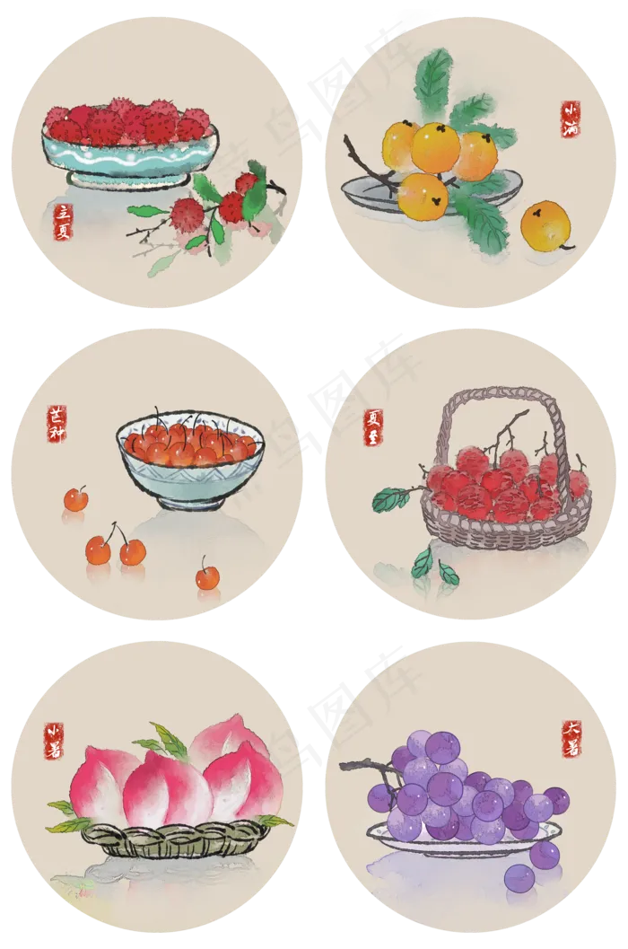 二十四节气夏季水果合集(2000X3020(DPI:300))psd模版下载