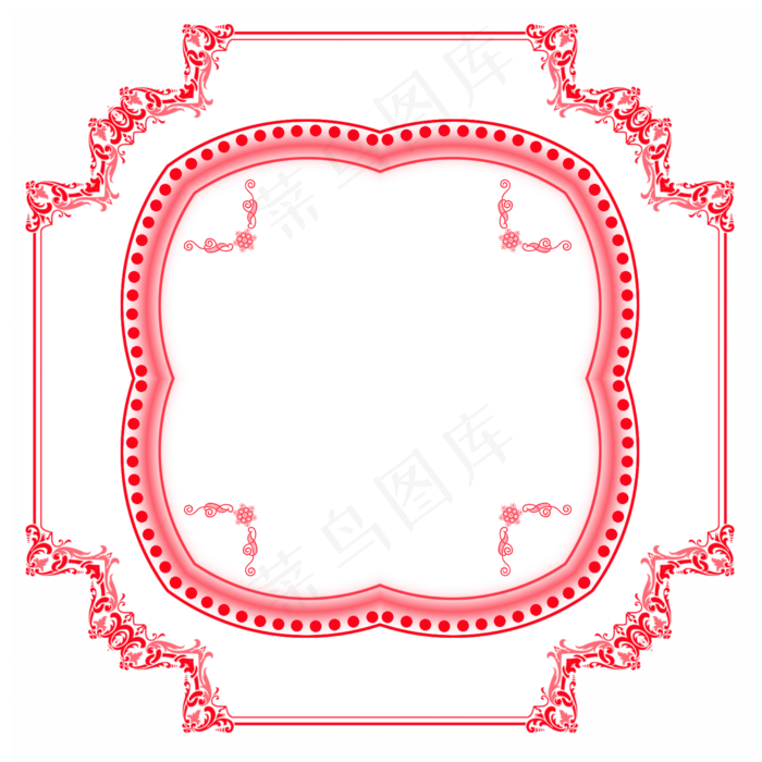 红色古风花纹花边边框元素,免抠元素(2000*2000px 300 dpi )psd模版下载