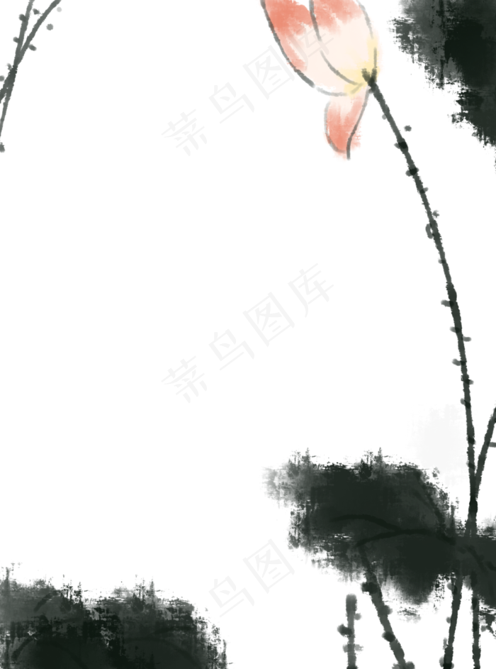 水墨边框国画莲花