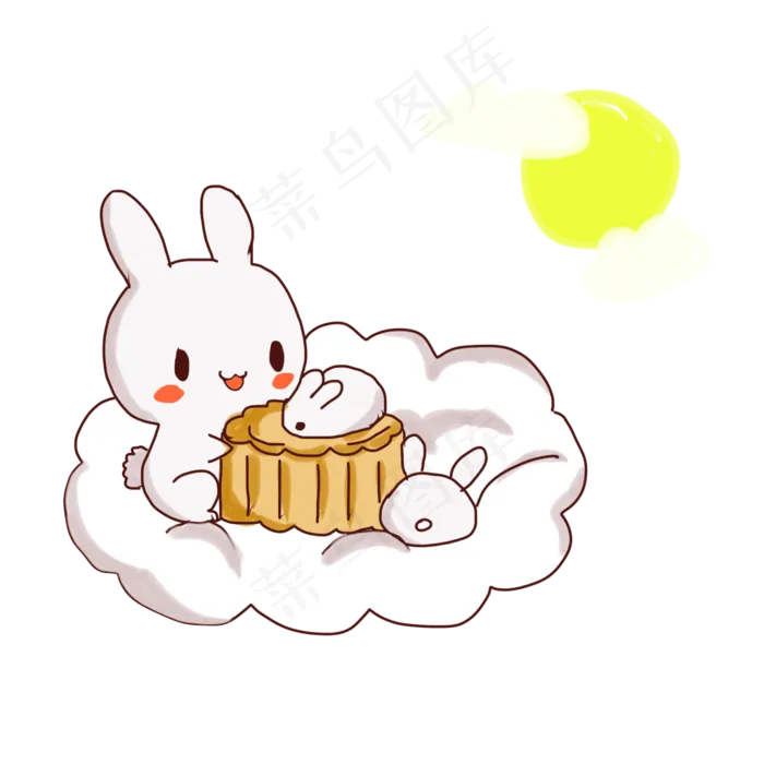 中秋节卡通月饼兔子月亮中秋,免抠元素(1024*1024px 300 dpi )psd模版下载