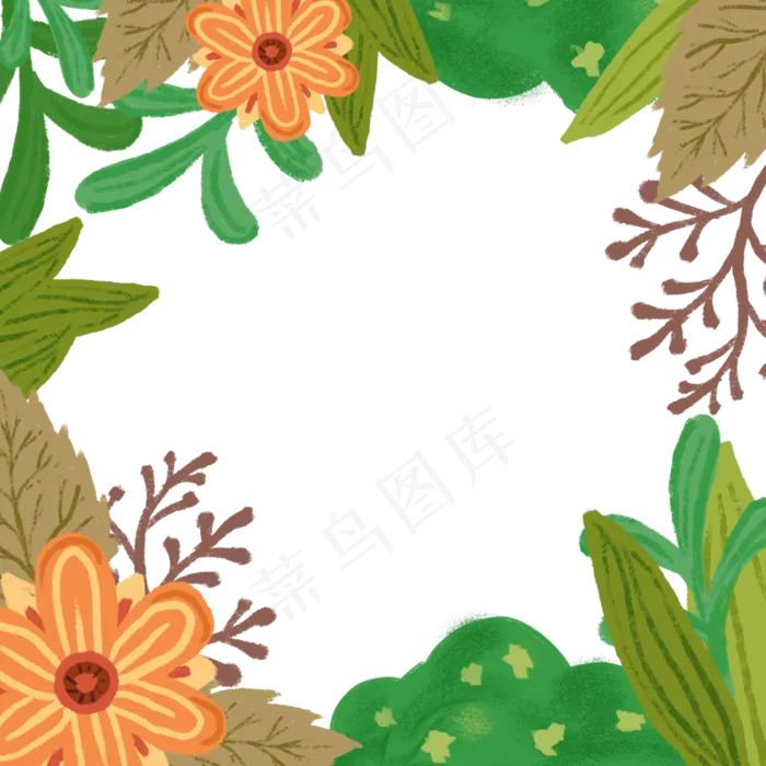 植物绿植花边框花框PNG春日夏天,免抠元素(3000X3000(DPI:300))psd模版下载