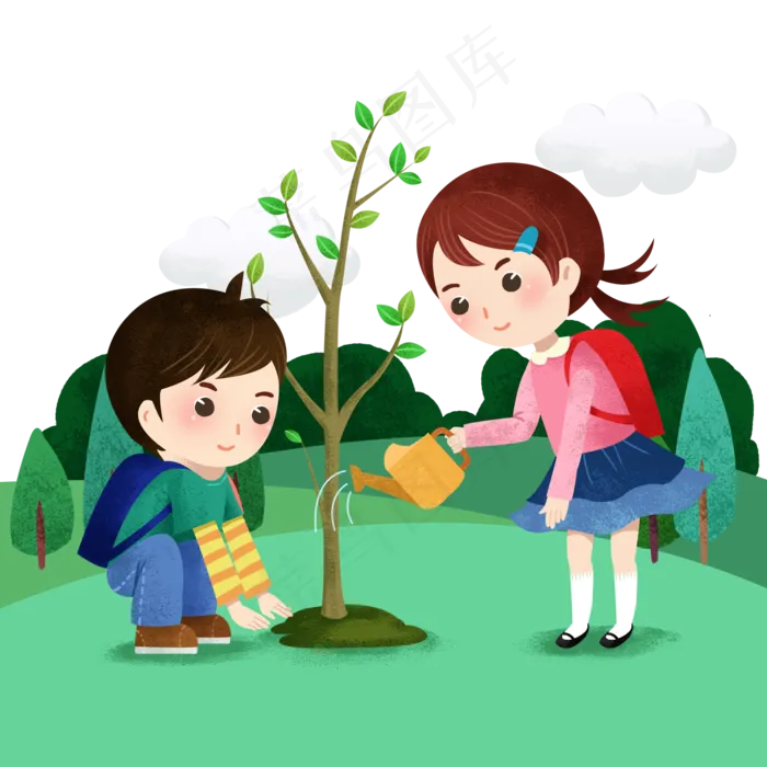 植树节浇水的小孩,免抠元素