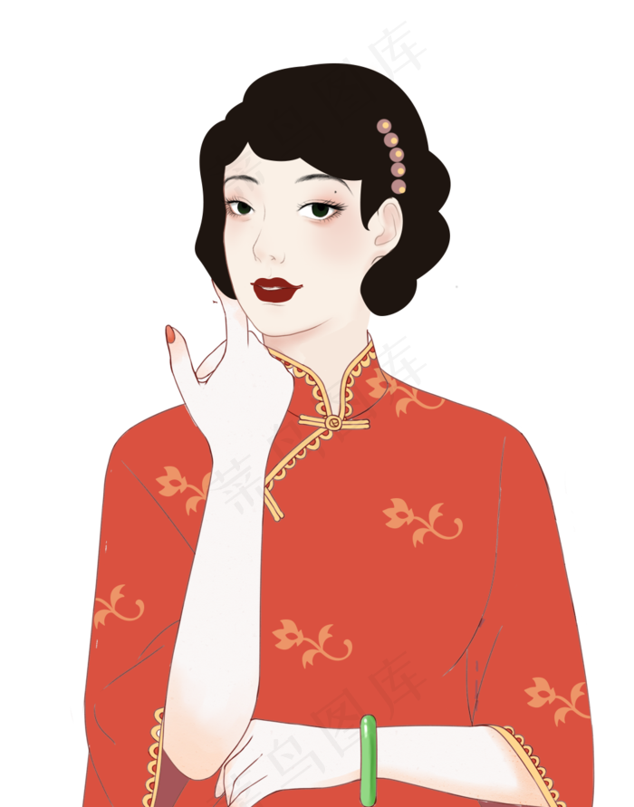 国潮复古中国风美女,免抠元素(1051X1338(DPI:72))psd模版下载