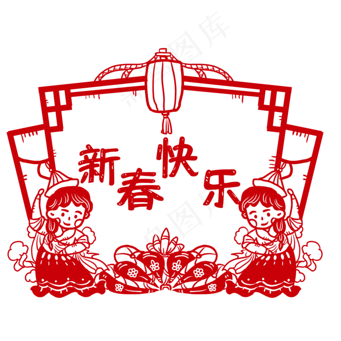 精致的红色剪纸风边框(2000X2000(DPI:300))psd模版下载