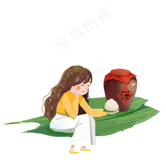 端午雄黄酒吃粽子女孩png素材(2000X2000(DPI:300))psd模版下载