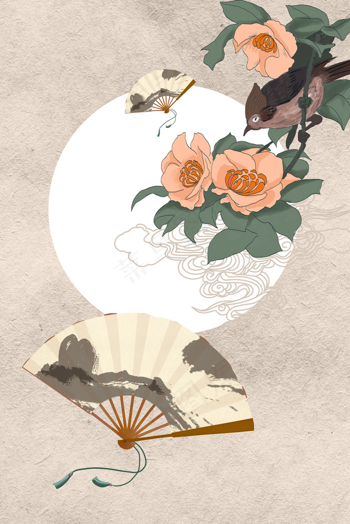 花卉中国风工笔画复古背景