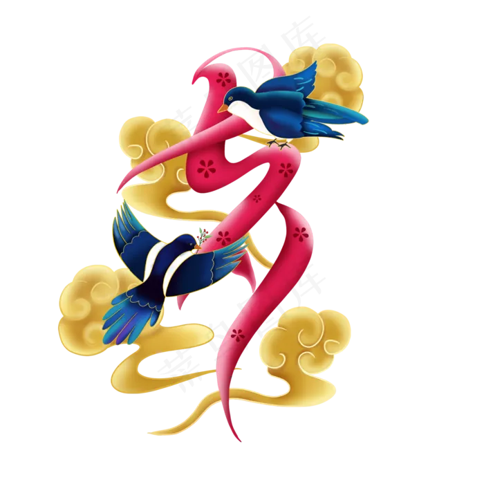 国潮喜鹊七夕情人节(2000X2000(DPI:300))psd模版下载