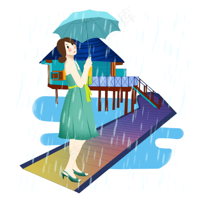 谷雨打伞的小女孩(3000X3000(DPI:300))psd模版下载