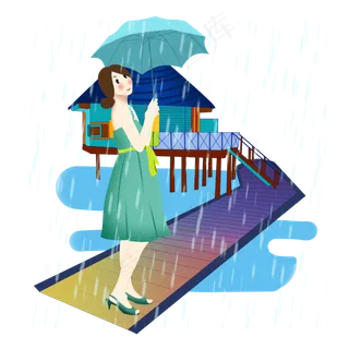 谷雨打伞的小女孩