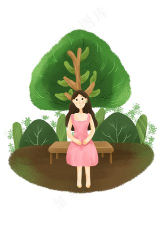 植树节坐在树下的小女孩