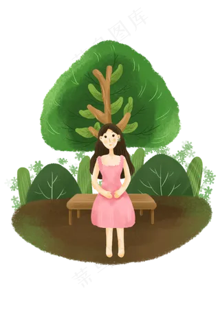 植树节坐在树下的小女孩