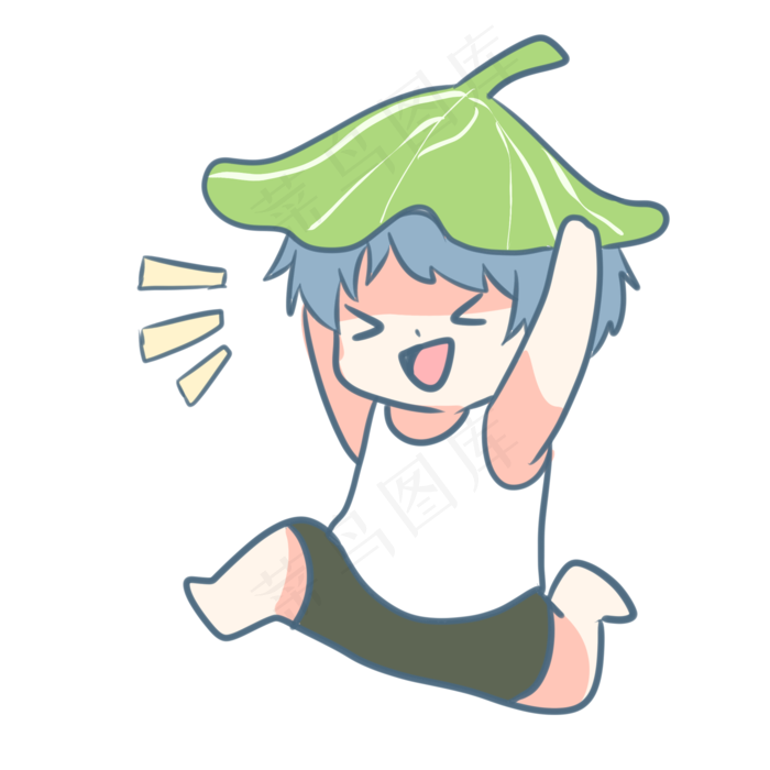 顶着荷叶的男孩