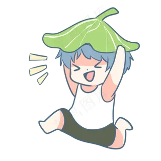 顶着荷叶的男孩