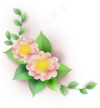 立体折纸感樱花和叶子