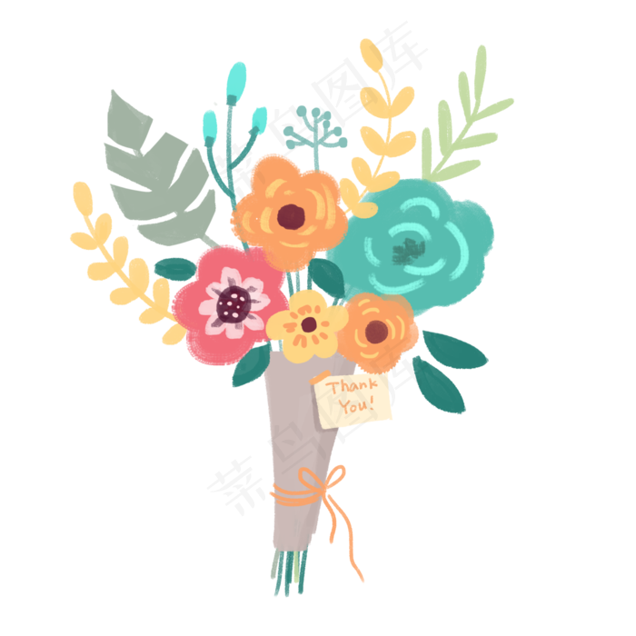 文艺小清新手绘花朵花捧花花束PNG,免抠元素