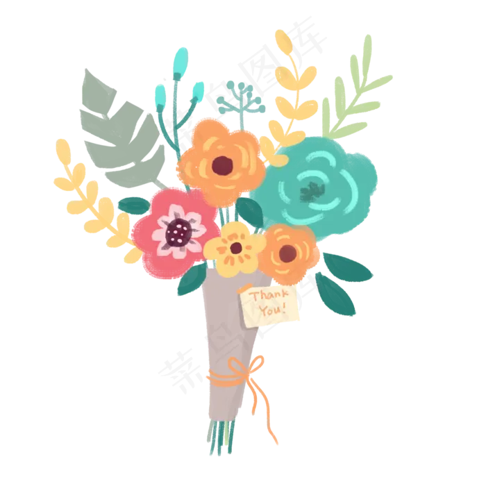 文艺小清新手绘花朵花捧花花束PNG,免抠元素