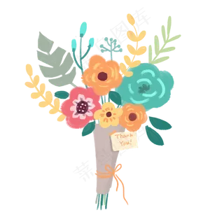 文艺小清新手绘花朵花捧花花束PNG,免抠元素