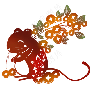 鼠年彩色渐变剪纸,免抠元素