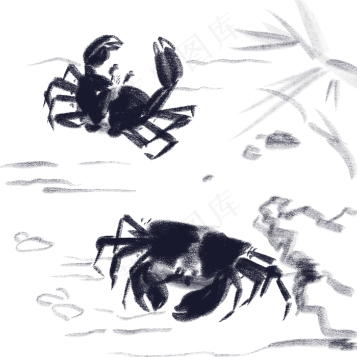 水墨水彩中国风螃蟹