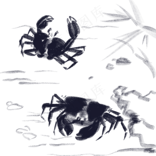 水墨水彩中国风螃蟹