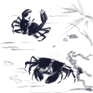 水墨水彩中国风螃蟹