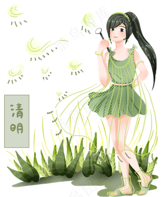 清明节吹泡泡女孩