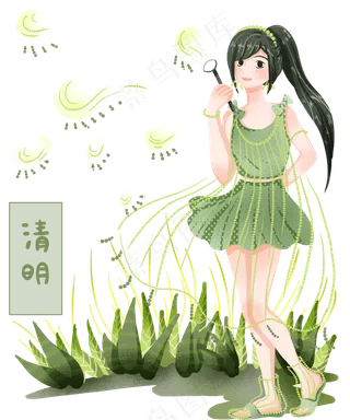 清明节吹泡泡女孩