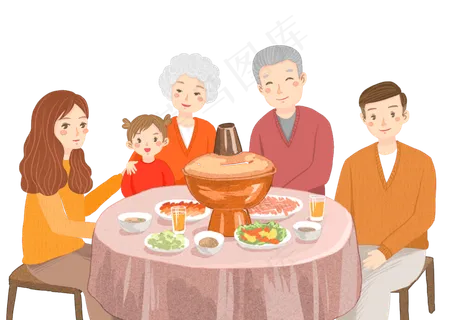 元旦新年过年春节2019一家团圆吃,免抠元素